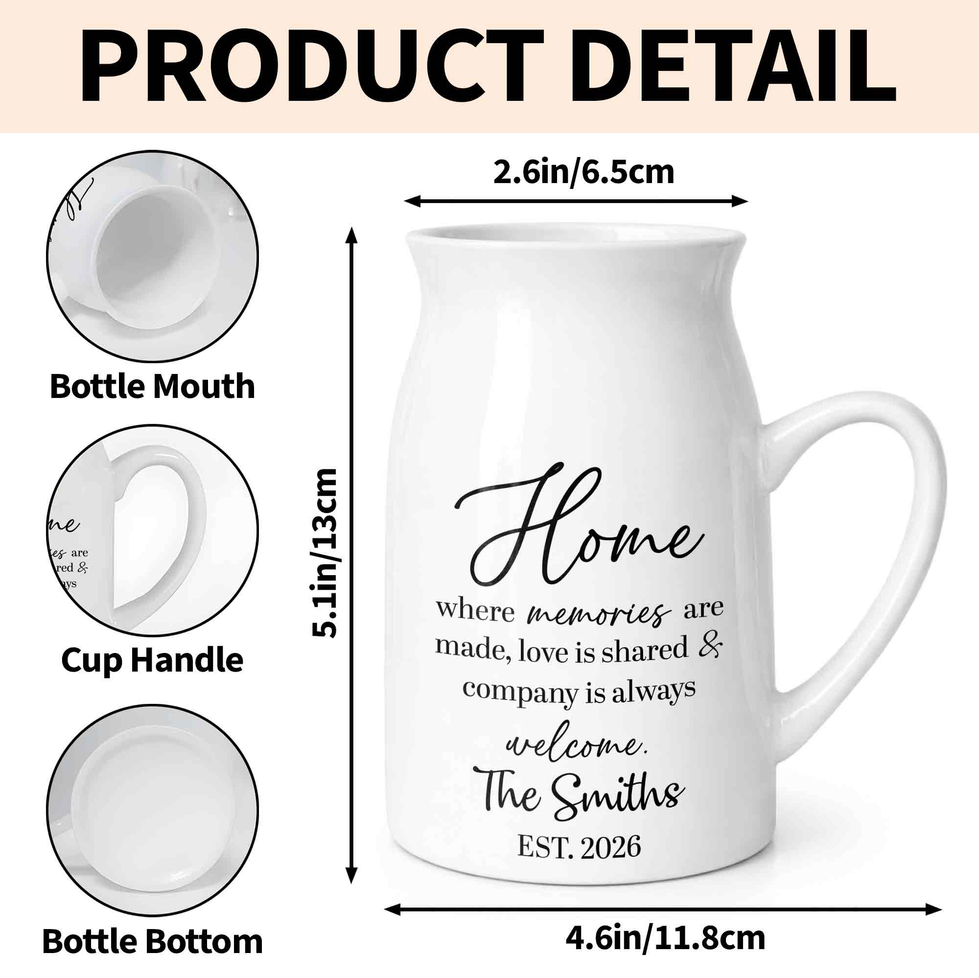 Personalized Ceramic Flower Vase Custom Year Gift for Family Flower Vase GradoCreations
