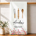 Personalized Kitchen Towel Custom Name Flowers Gift for Mom Kitchen Towel GradoCreations