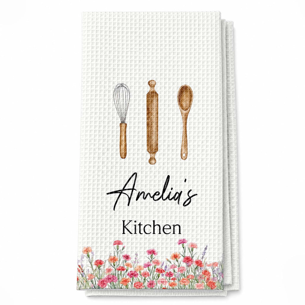 Personalized Kitchen Towel Custom Name Flowers Gift for Mom Kitchen Towel GradoCreations