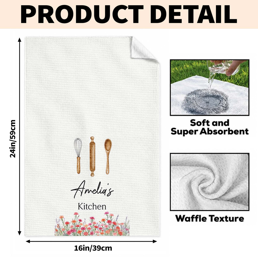 Personalized Kitchen Towel Custom Name Flowers Gift for Mom Kitchen Towel GradoCreations