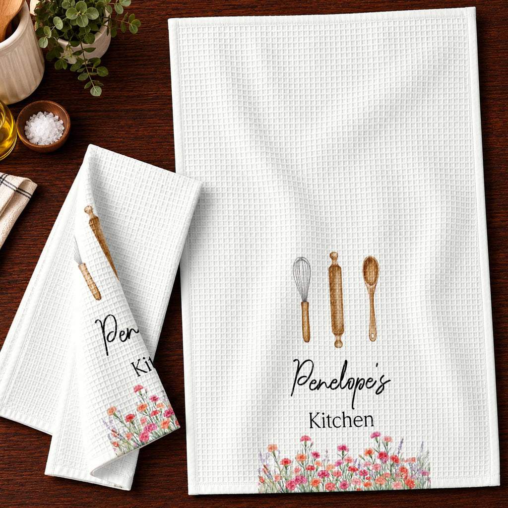 Personalized Kitchen Towel Custom Name Flowers Gift for Mom Kitchen Towel GradoCreations