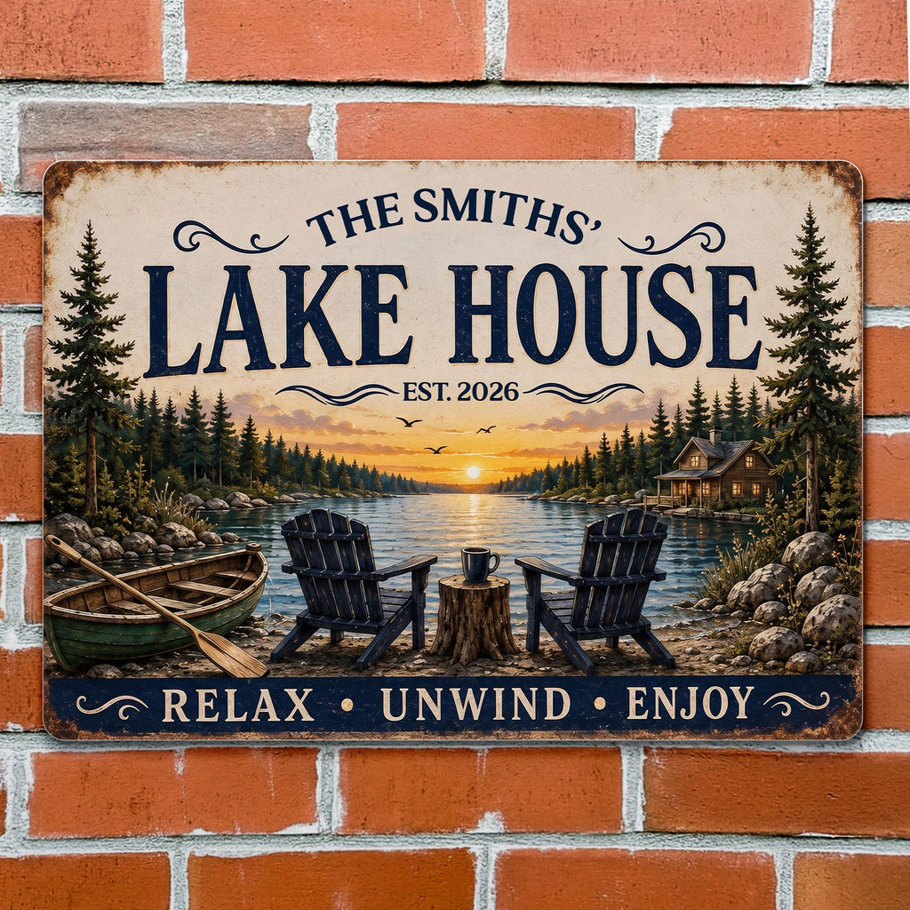 Personalized Lake House Metal Sign Custom Name Gift Metal Sign GradoCreations