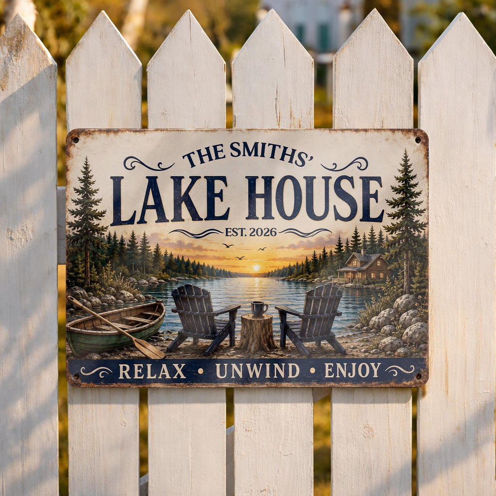 Personalized Lake House Metal Sign Custom Name Gift Metal Sign GradoCreations