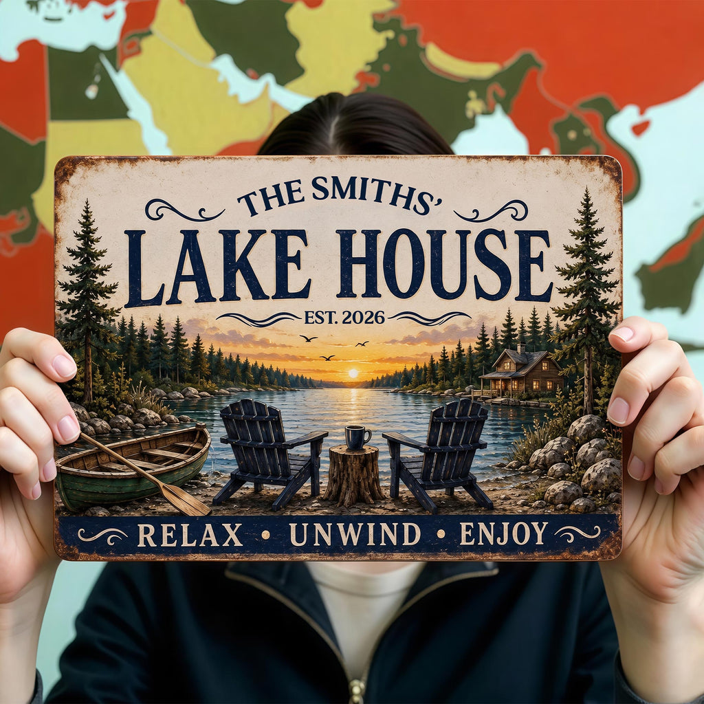 Personalized Lake House Metal Sign Custom Name Gift Metal Sign GradoCreations