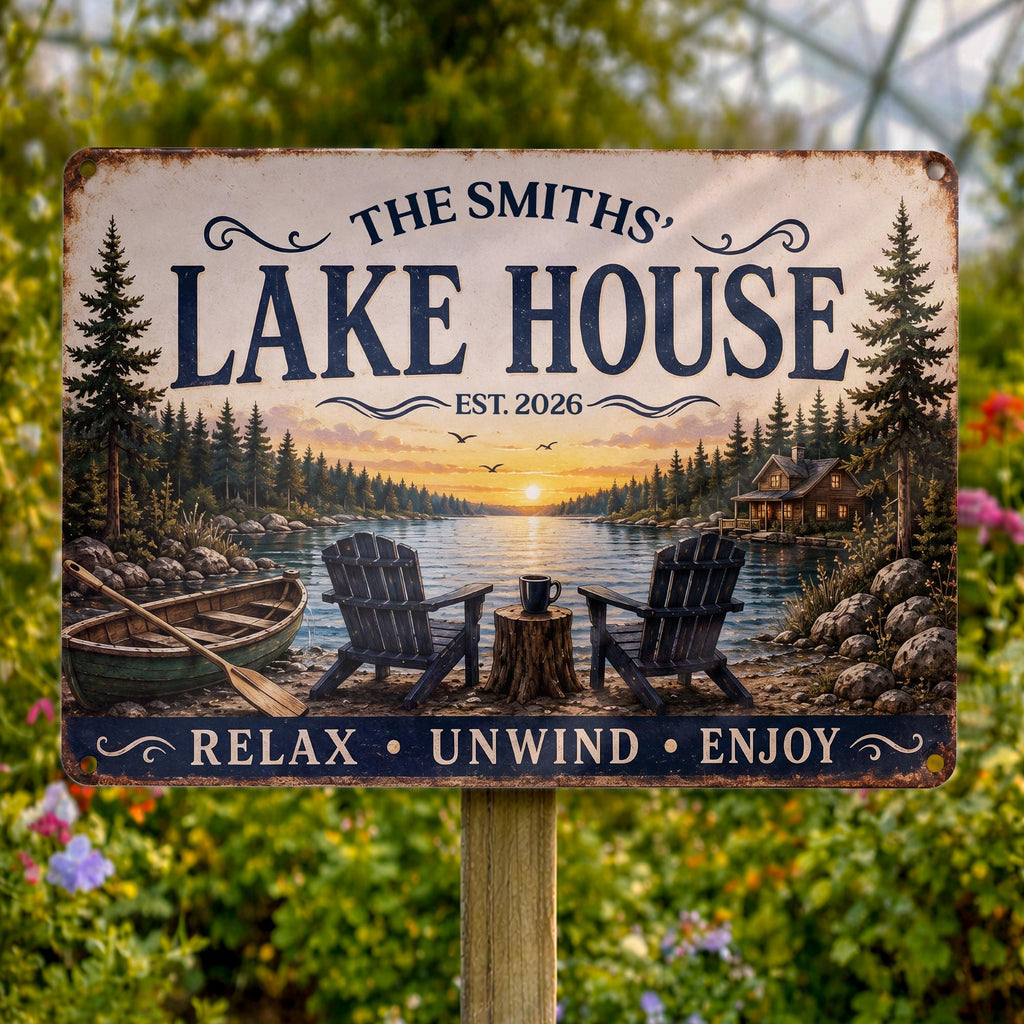 Personalized Lake House Metal Sign Custom Name Gift Metal Sign GradoCreations
