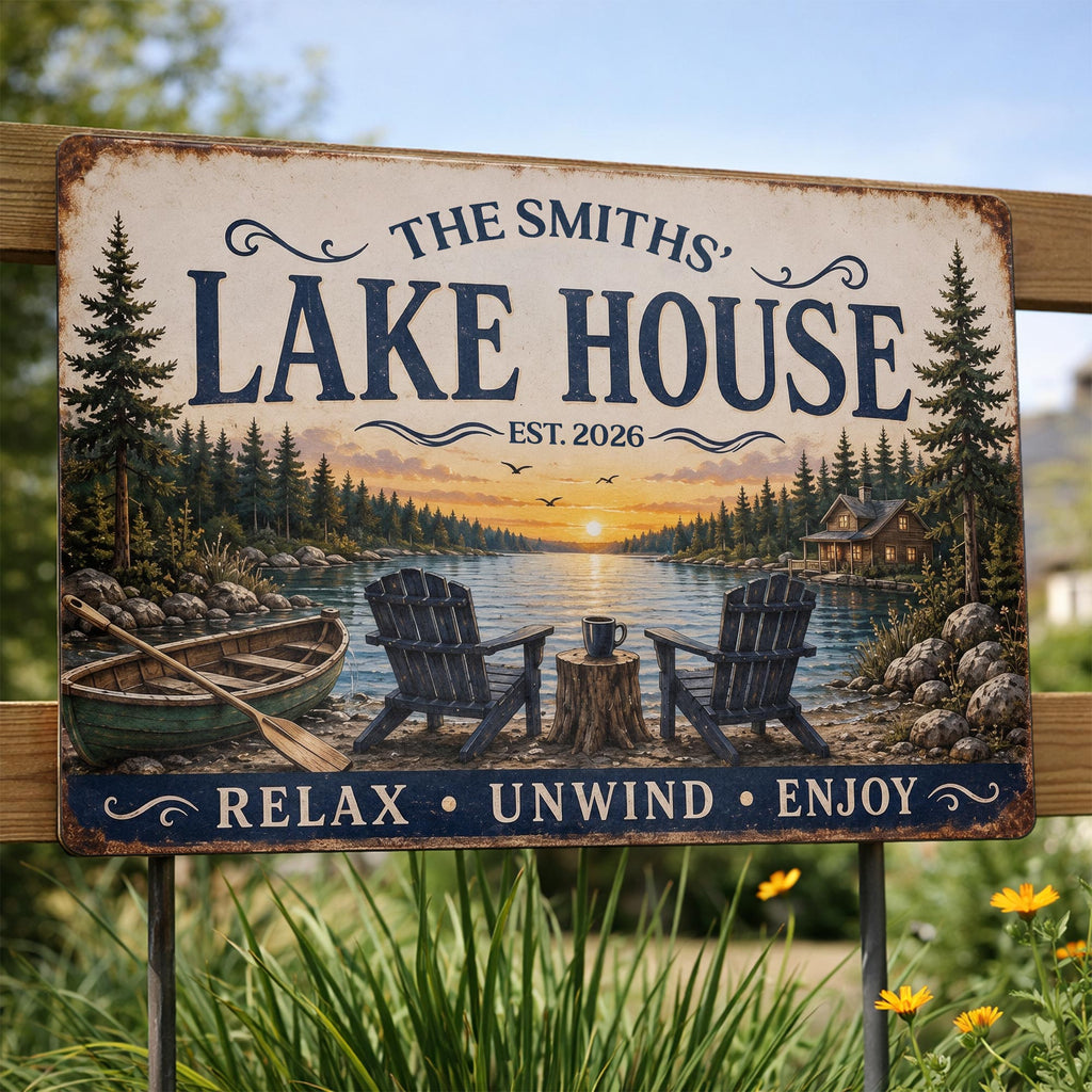 Personalized Lake House Metal Sign Custom Name Gift Metal Sign GradoCreations