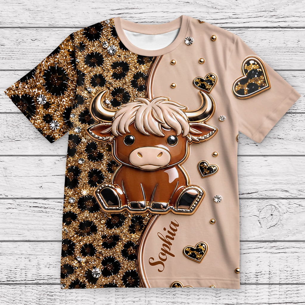 Personalized Cute Highland Cow T-Shirt Custom Name Gift Apparel GradoCreations