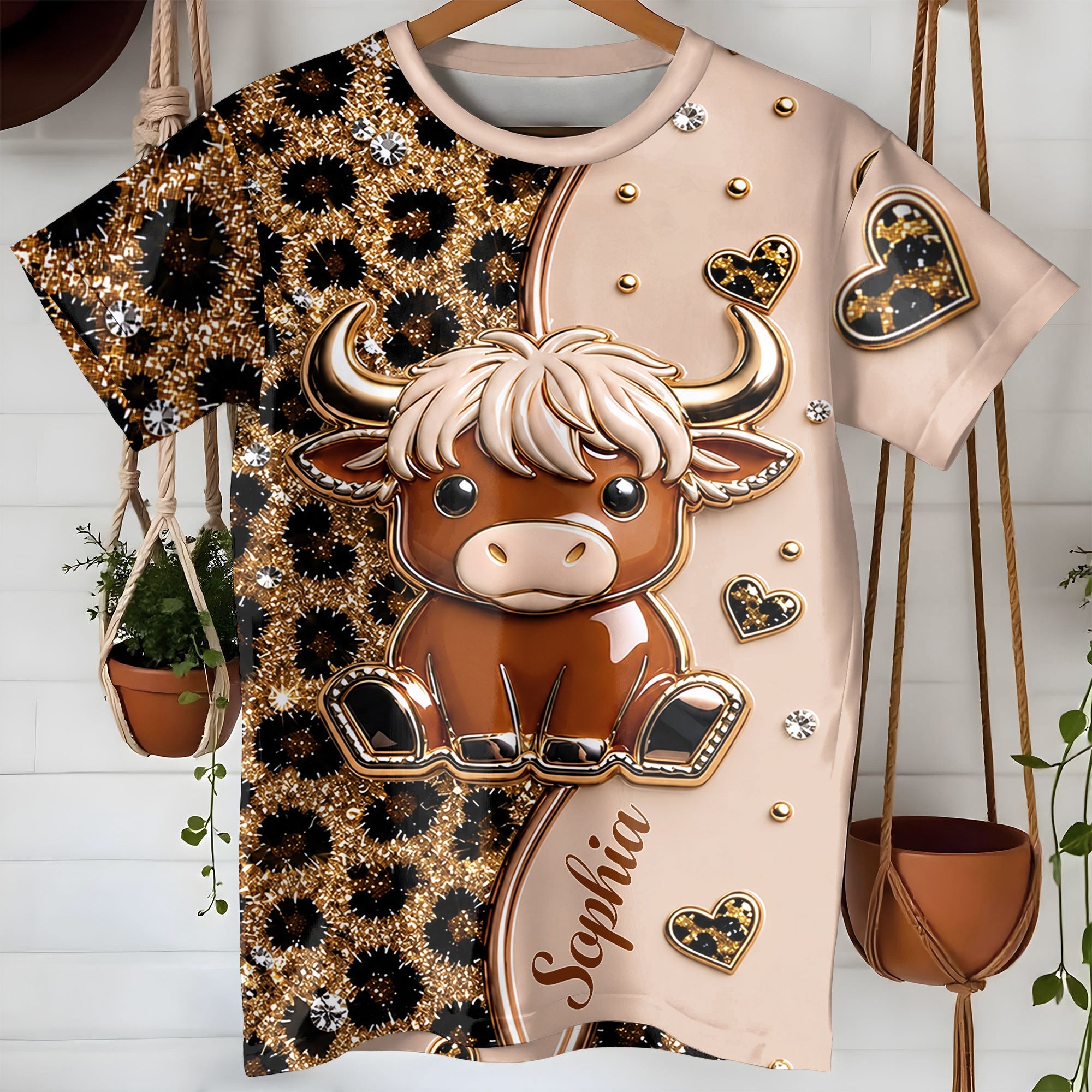 Personalized Cute Highland Cow T-Shirt Custom Name Gift Apparel GradoCreations
