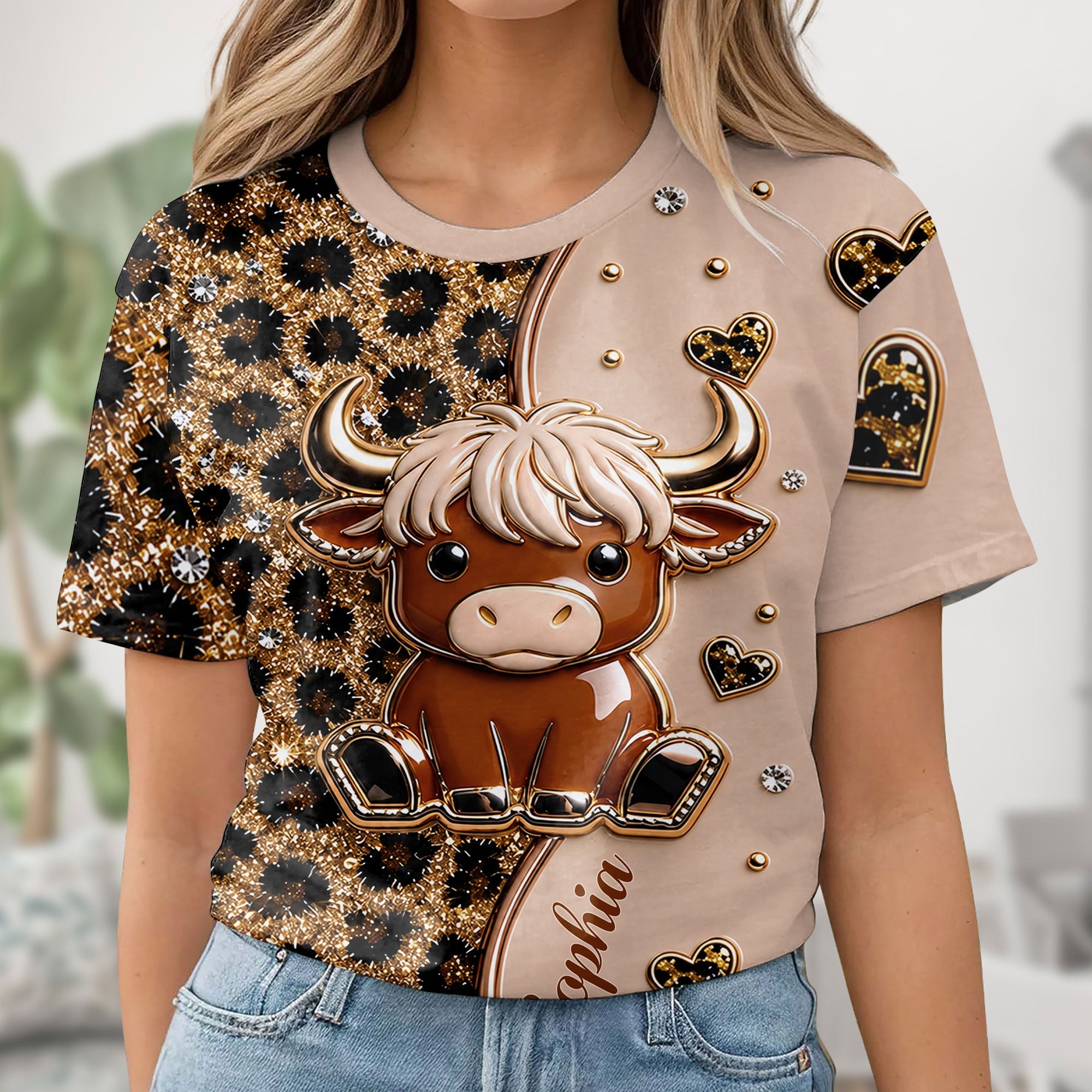 Personalized Cute Highland Cow T-Shirt Custom Name Gift Apparel GradoCreations