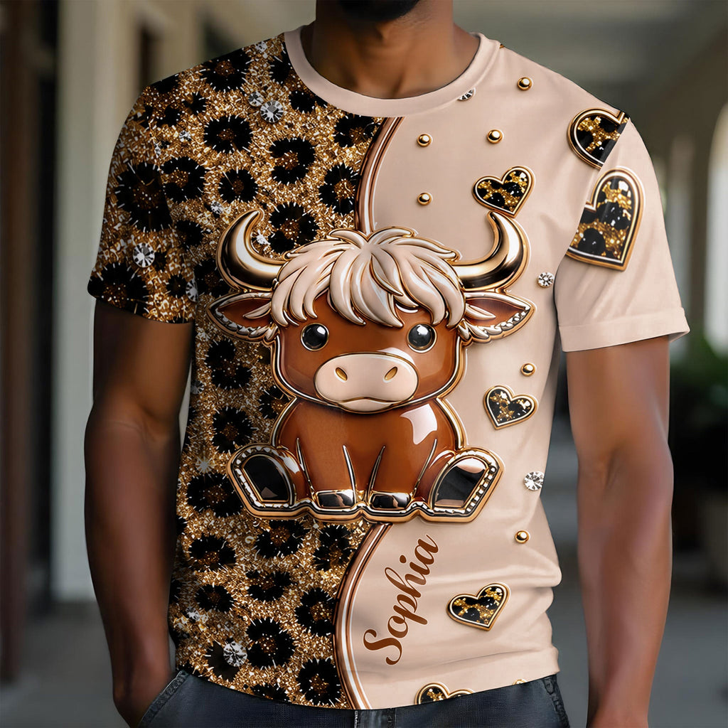 Personalized Cute Highland Cow T-Shirt Custom Name Gift Apparel GradoCreations