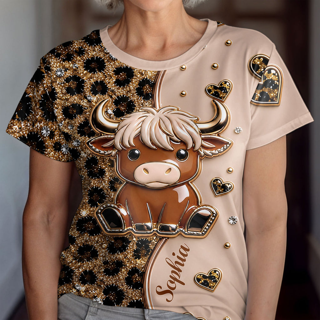 Personalized Cute Highland Cow T-Shirt Custom Name Gift Apparel GradoCreations