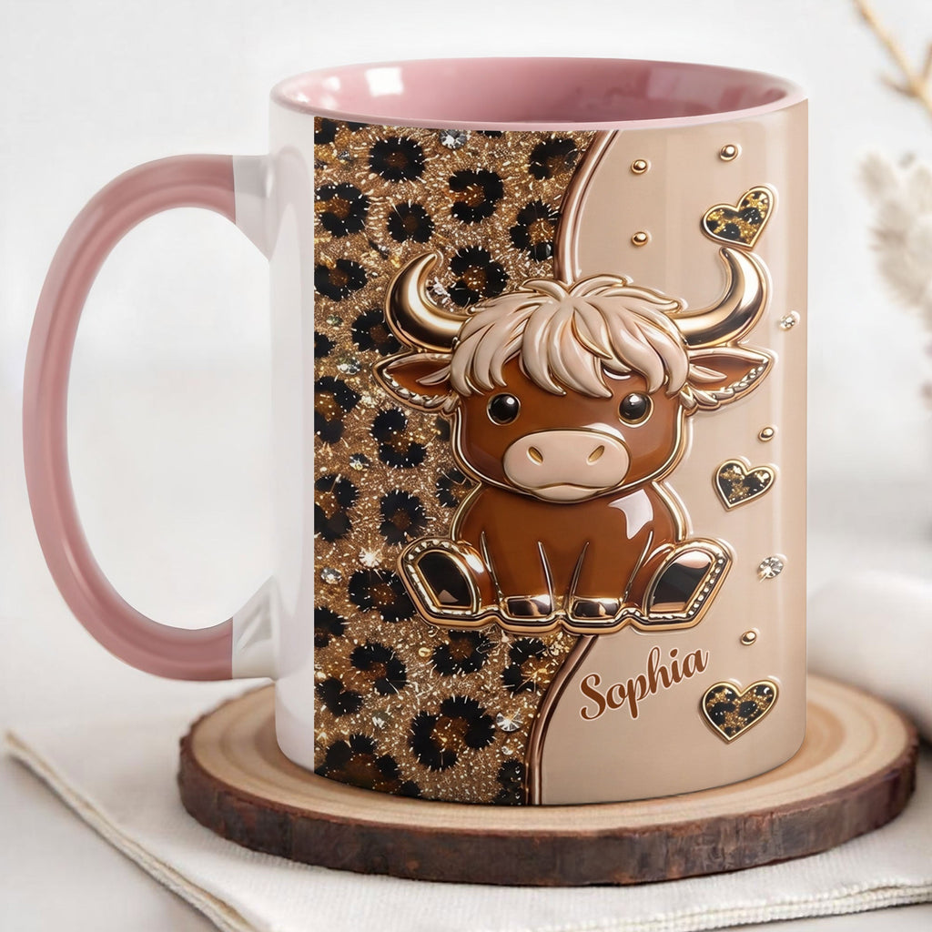 Personalized Cute Highland Cow Accent Mug Custom Name Gift