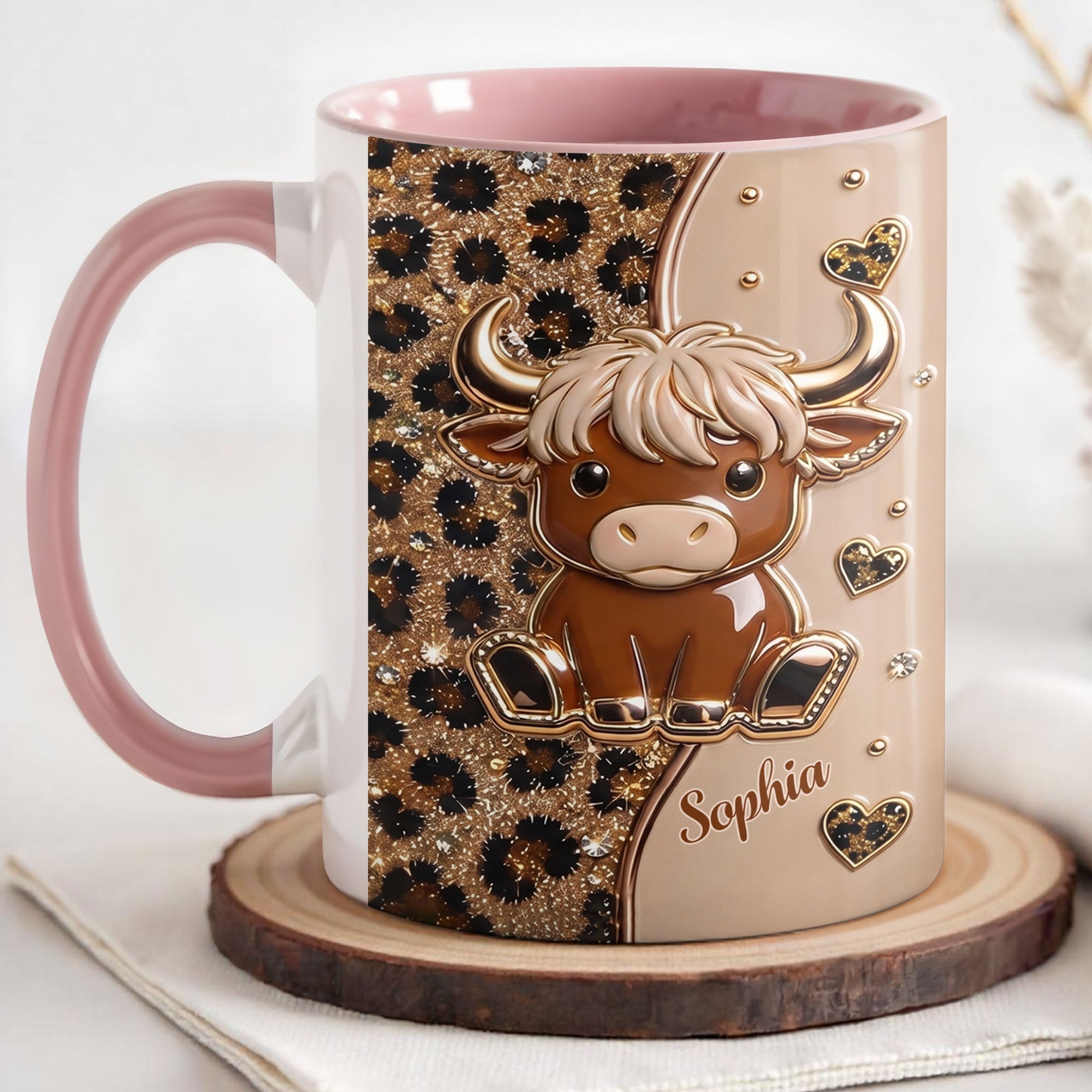 Personalized Cute Highland Cow Accent Mug Custom Name Gift