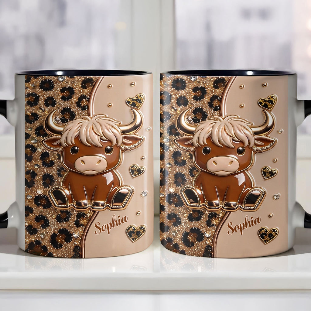 Personalized Cute Highland Cow Accent Mug Custom Name Gift