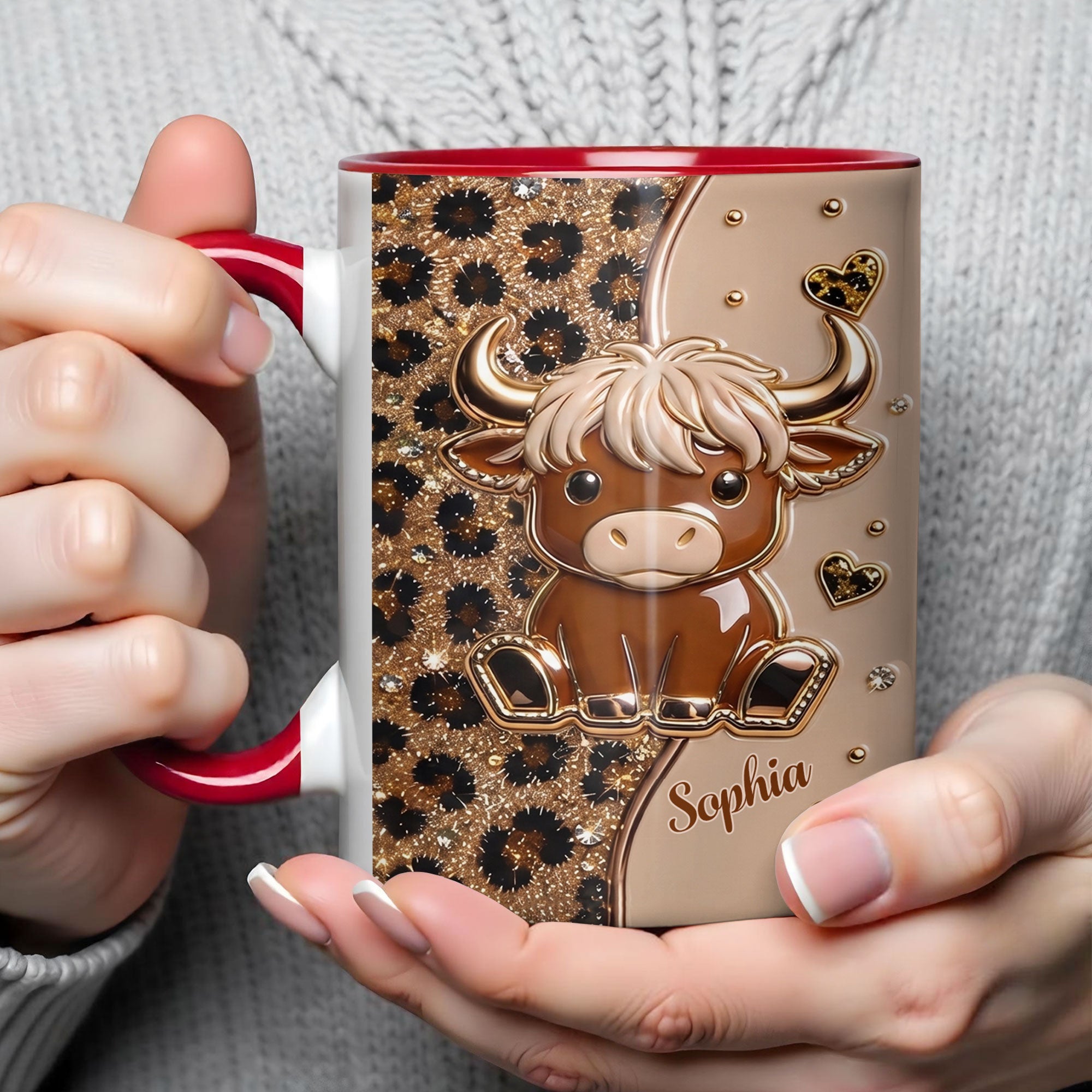 Personalized Cute Highland Cow Accent Mug Custom Name Gift