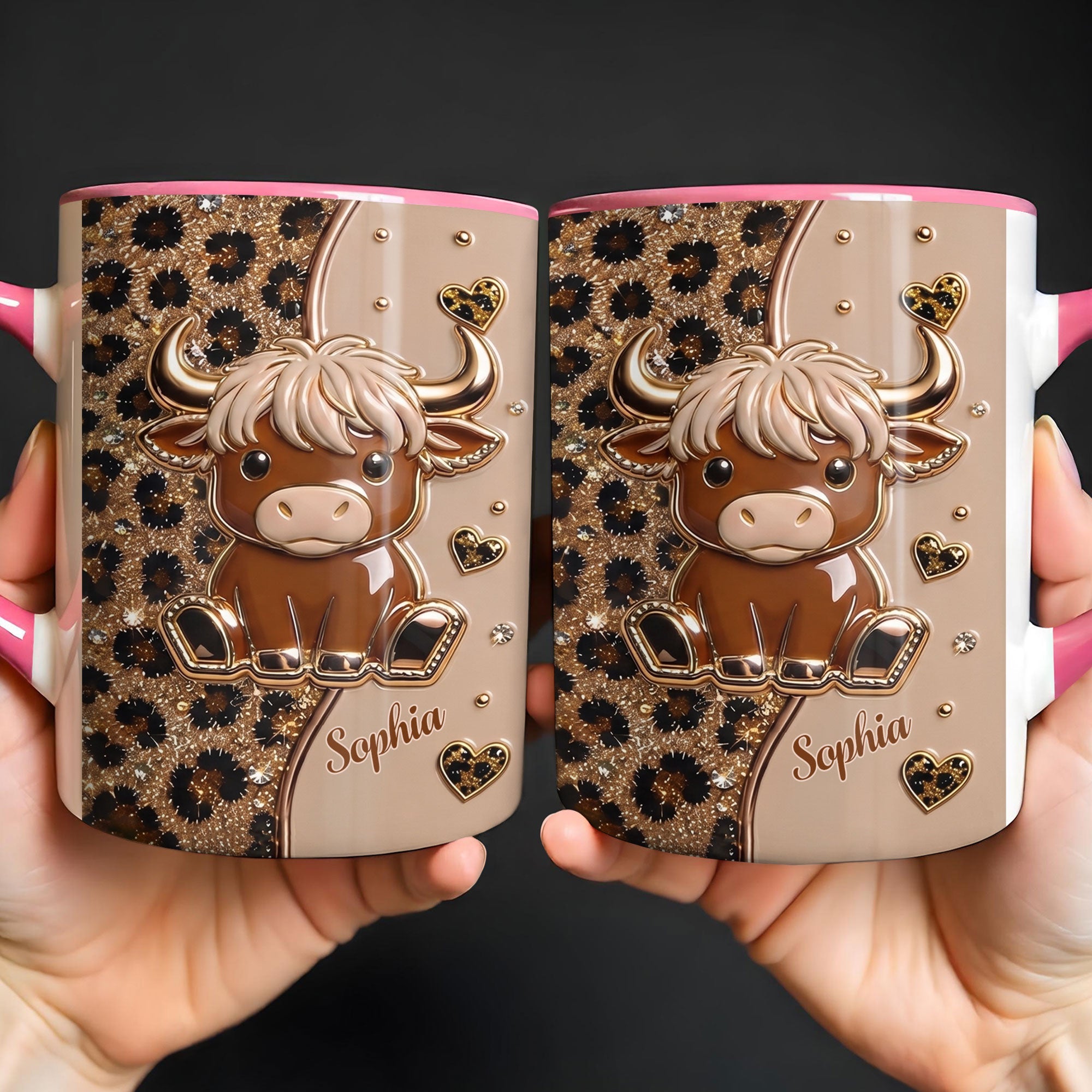 Personalized Cute Highland Cow Accent Mug Custom Name Gift