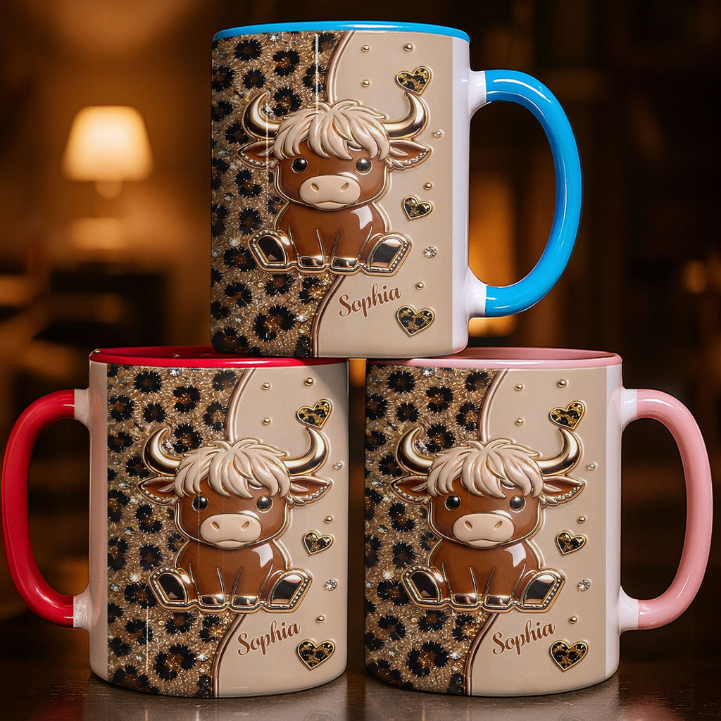 Personalized Cute Highland Cow Accent Mug Custom Name Gift