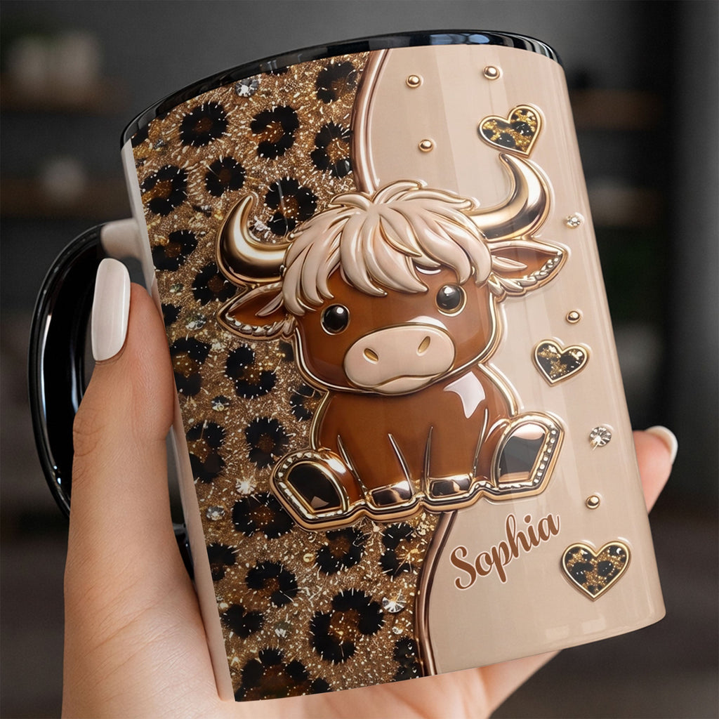 Personalized Cute Highland Cow Accent Mug Custom Name Gift
