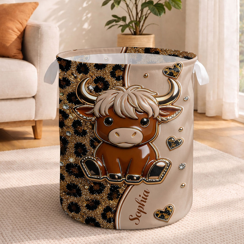 Personalized Baby Highland Cow Basket Custom Name Gift for Kids