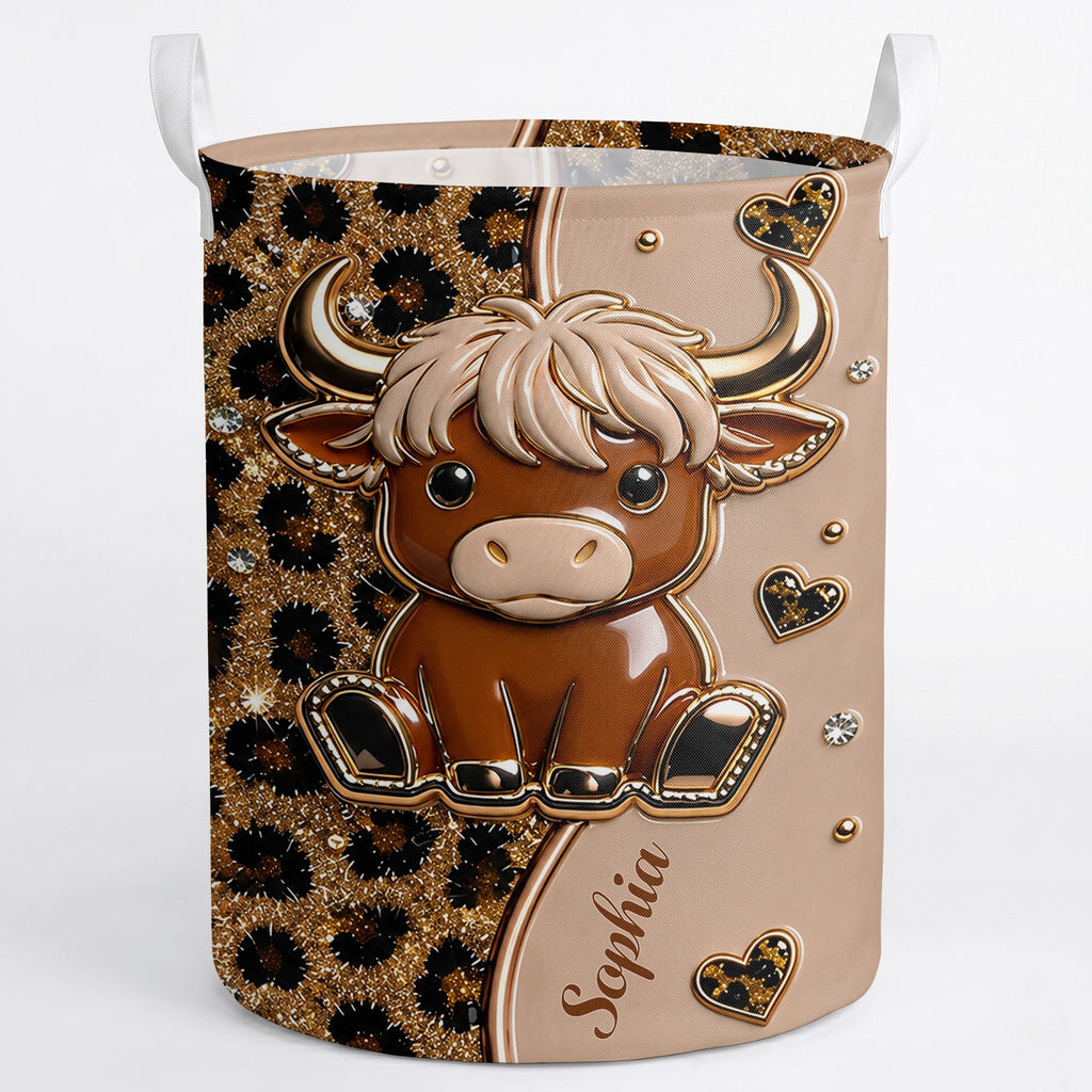 Personalized Baby Highland Cow Basket Custom Name Gift for Kids