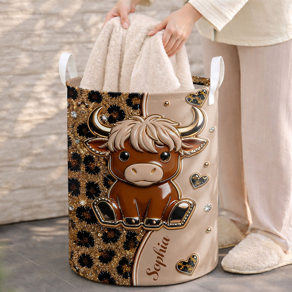 Personalized Baby Highland Cow Basket Custom Name Gift for Kids