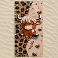 Personalized Highland Cow Leopard Print Beach Towel Gift