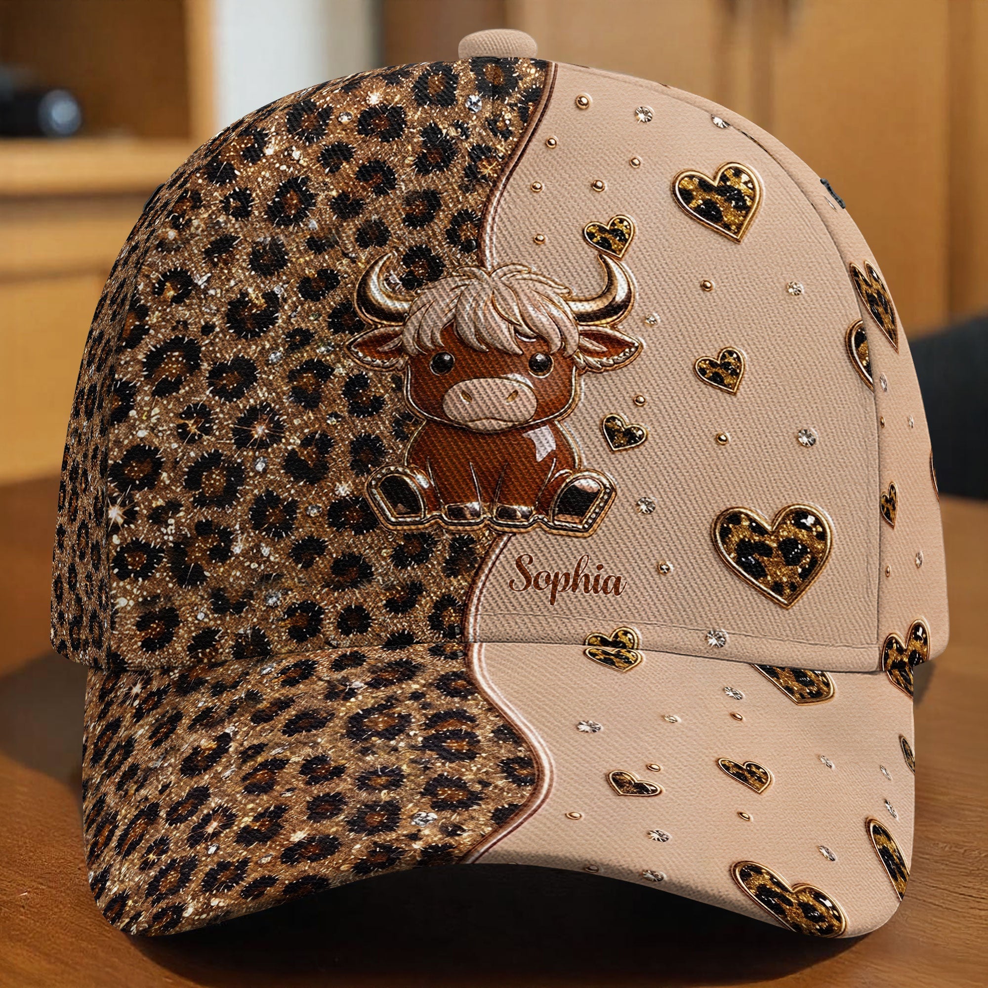 Personalized Classic Cap Cute Highland Cow Hearts Custom Name Classic Cap GradoCreations