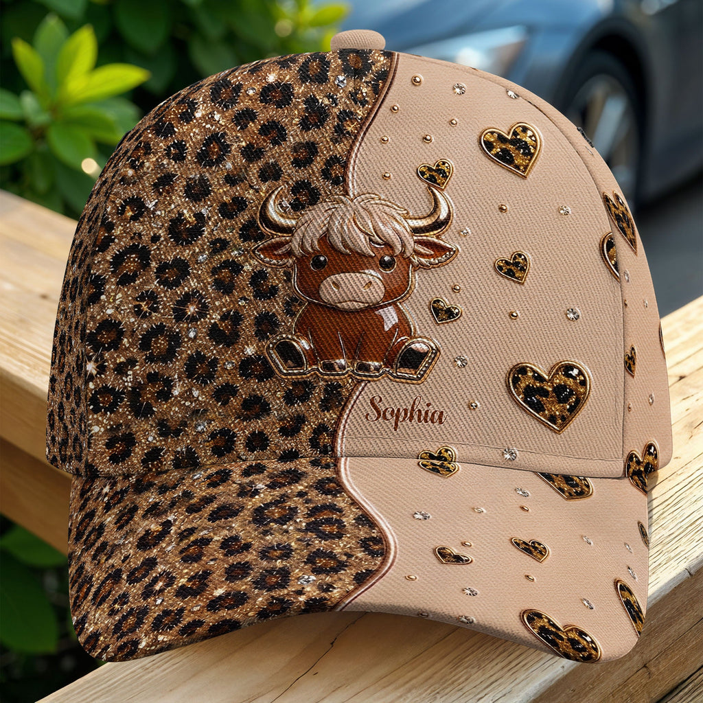 Personalized Classic Cap Cute Highland Cow Hearts Custom Name Classic Cap GradoCreations