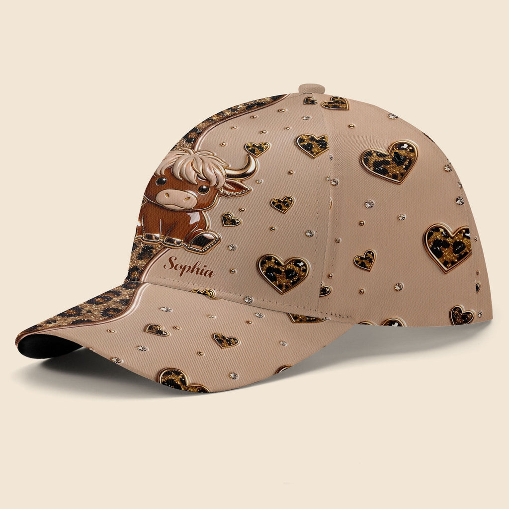 Personalized Classic Cap Cute Highland Cow Hearts Custom Name Classic Cap GradoCreations