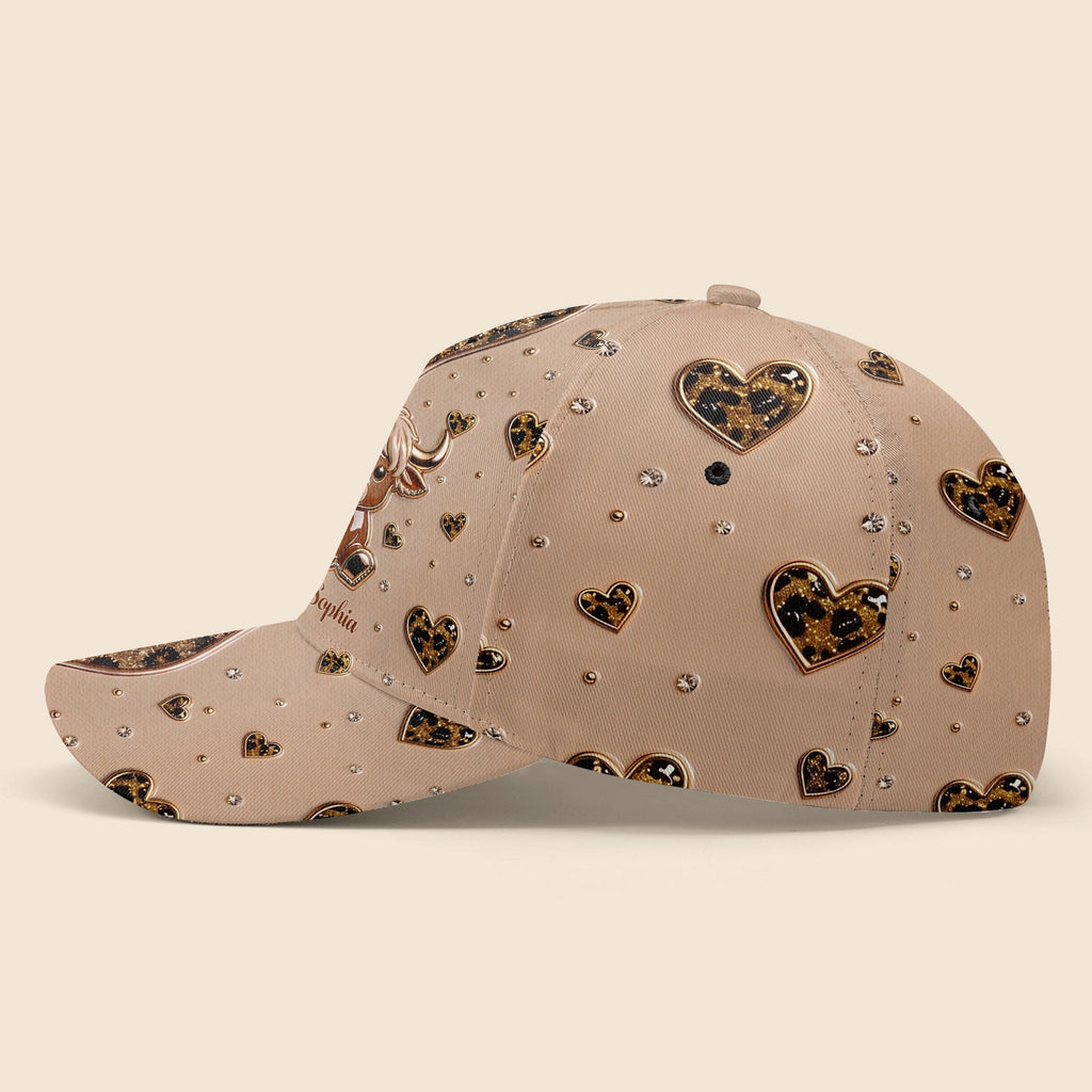 Personalized Classic Cap Cute Highland Cow Hearts Custom Name Classic Cap GradoCreations