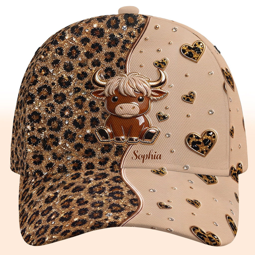 Personalized Classic Cap Cute Highland Cow Hearts Custom Name Classic Cap GradoCreations