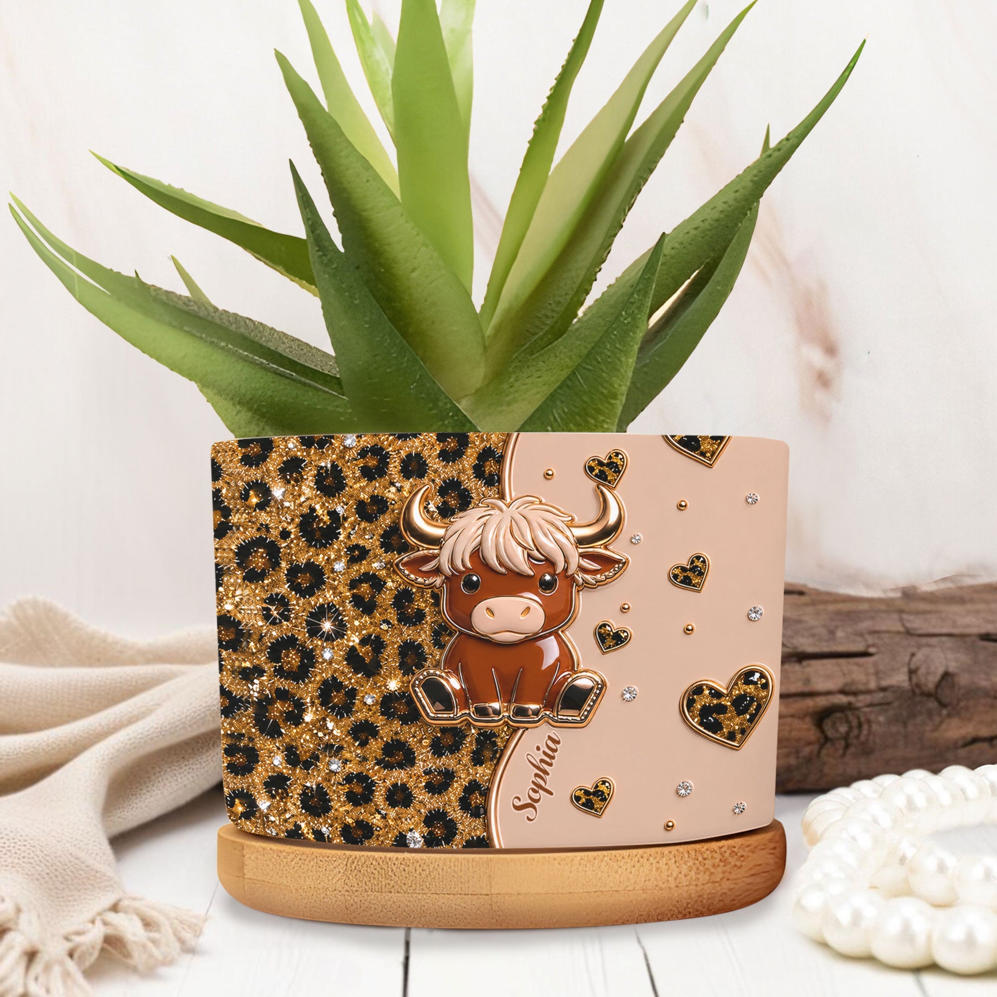 Personalized Highland Cow Ceramic Plant Pot Custom Name Gift