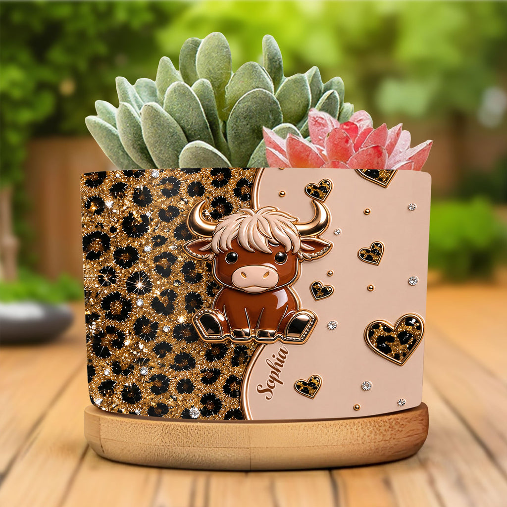 Personalized Highland Cow Ceramic Plant Pot Custom Name Gift