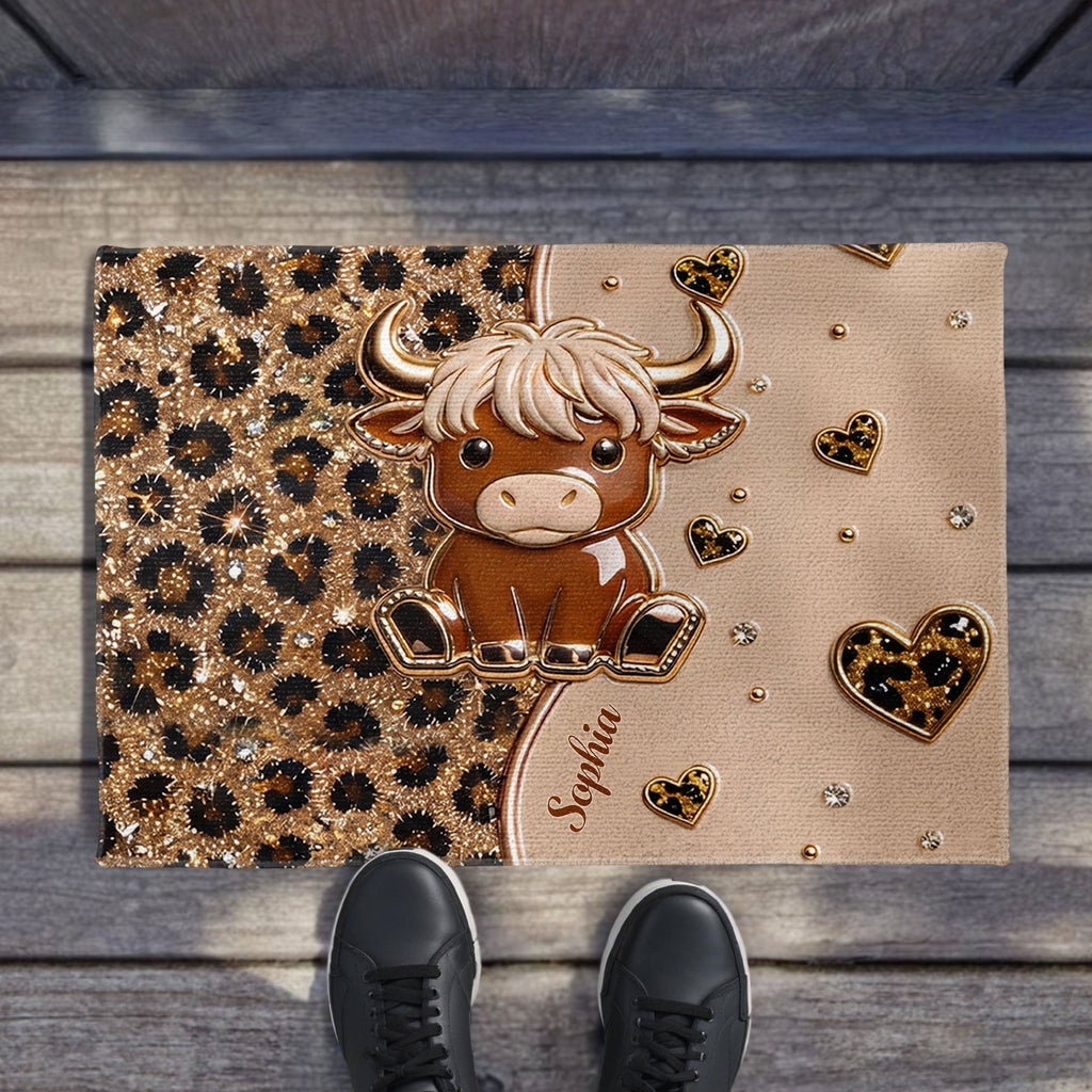 Personalized Highland Cow Doormat Custom Name Gift for Farm Lovers