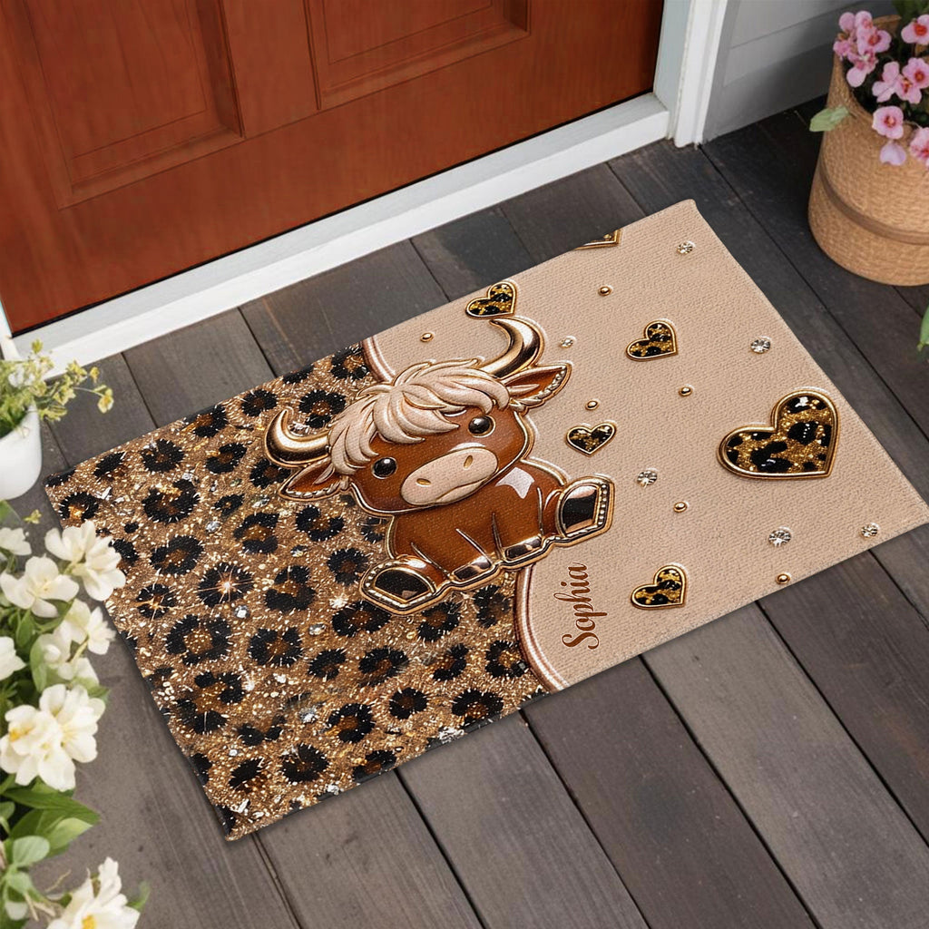 Personalized Highland Cow Doormat Custom Name Gift for Farm Lovers