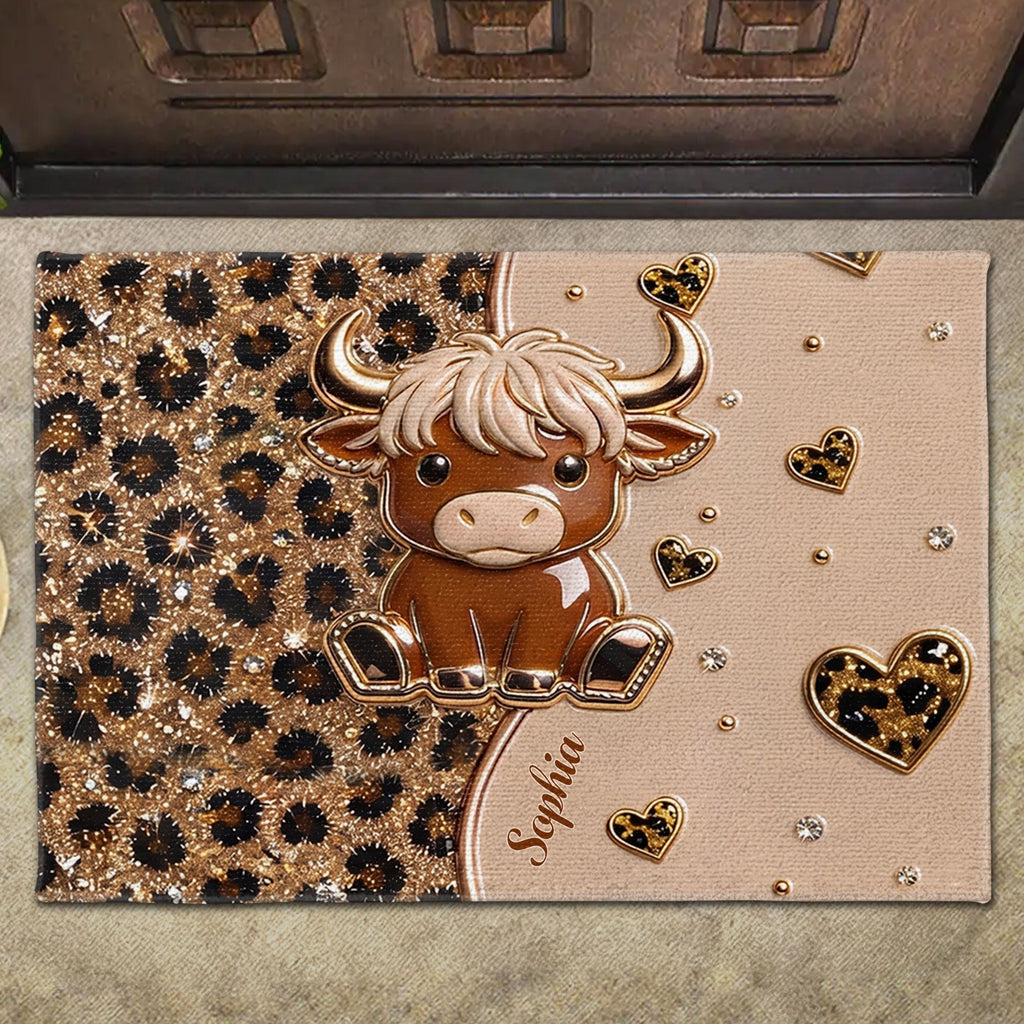 Personalized Highland Cow Doormat Custom Name Gift for Farm Lovers