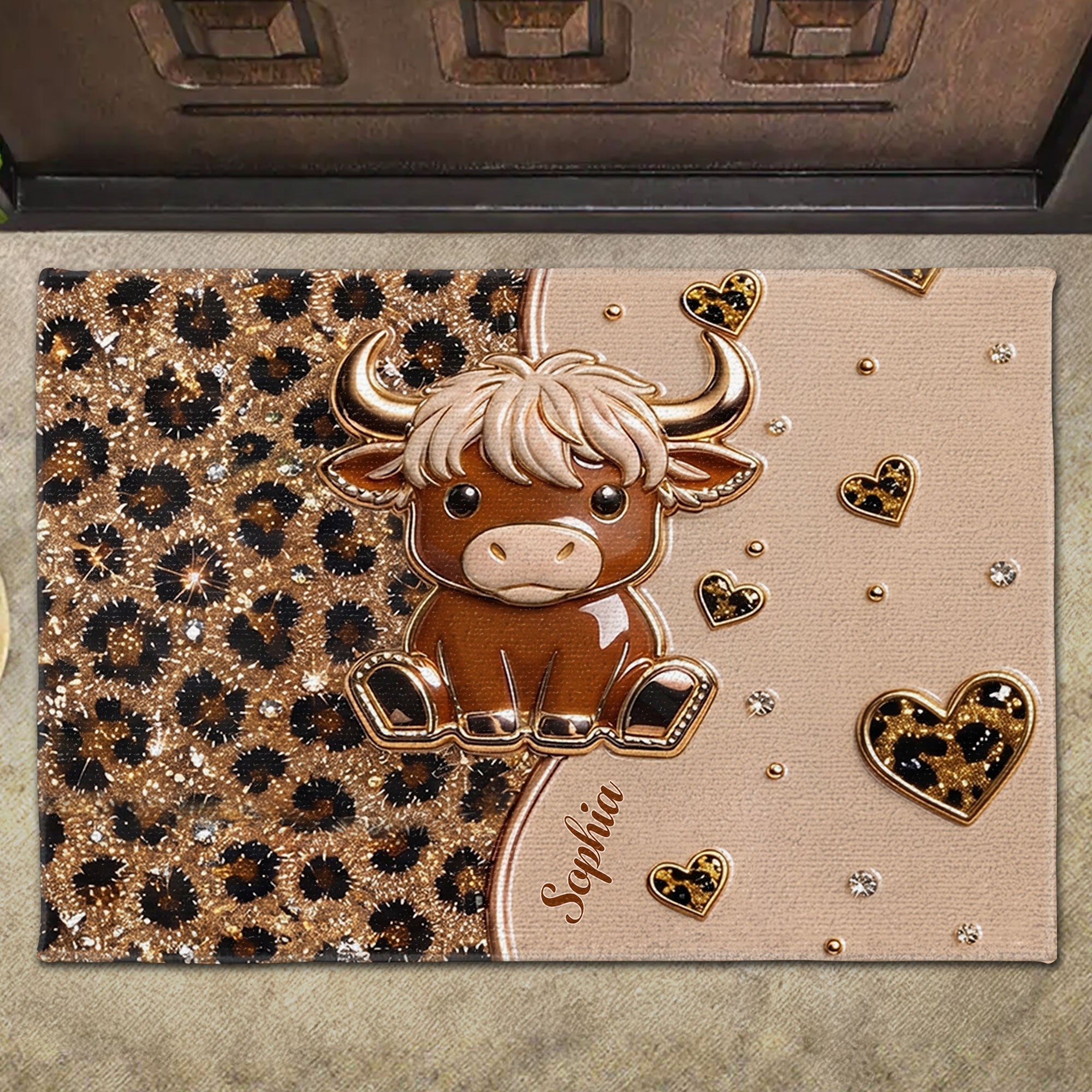 Personalized Highland Cow Doormat Custom Name Gift for Farm Lovers