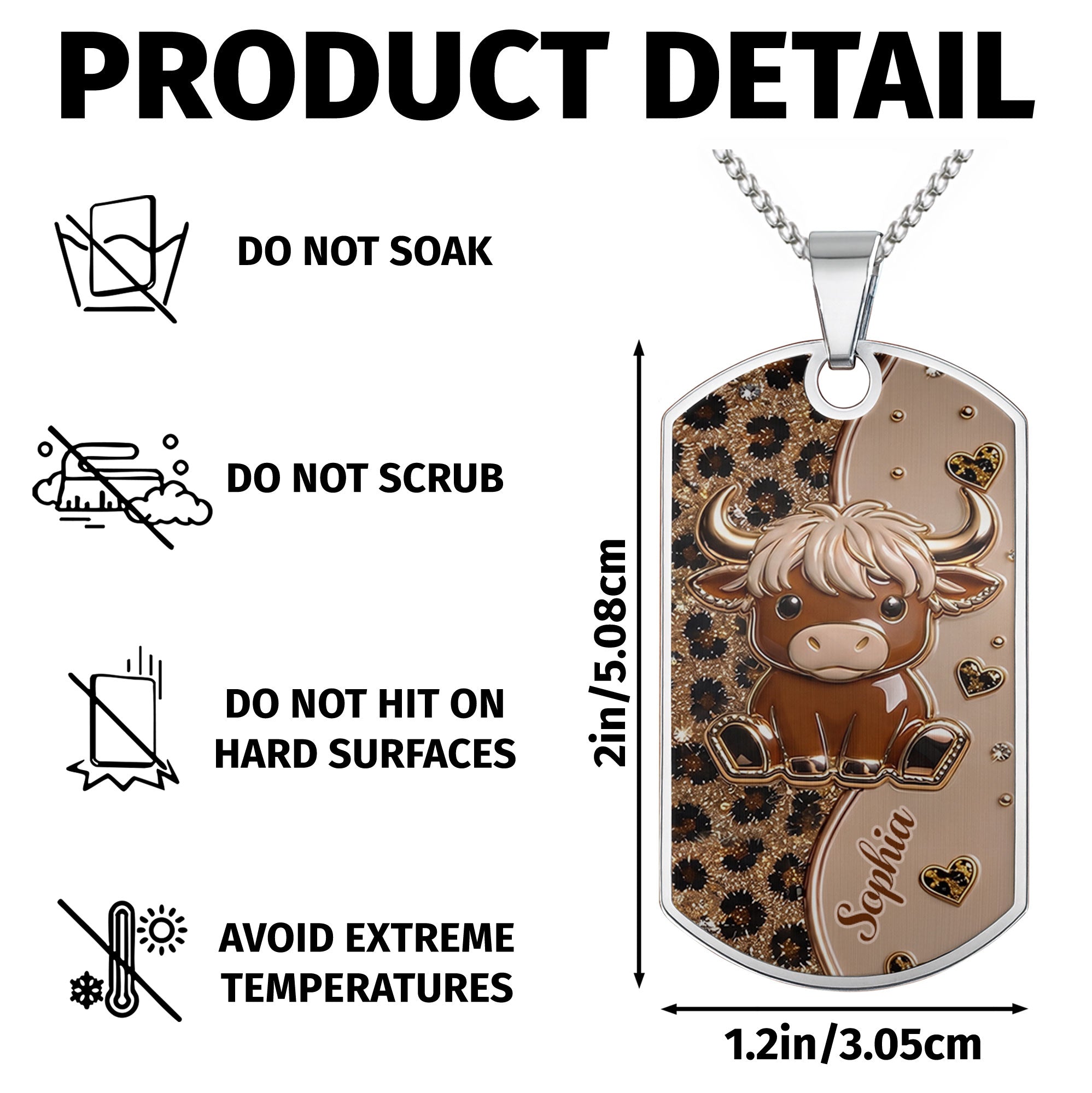 Personalized Highland Cow Dog Tag Necklace Custom Name Gift