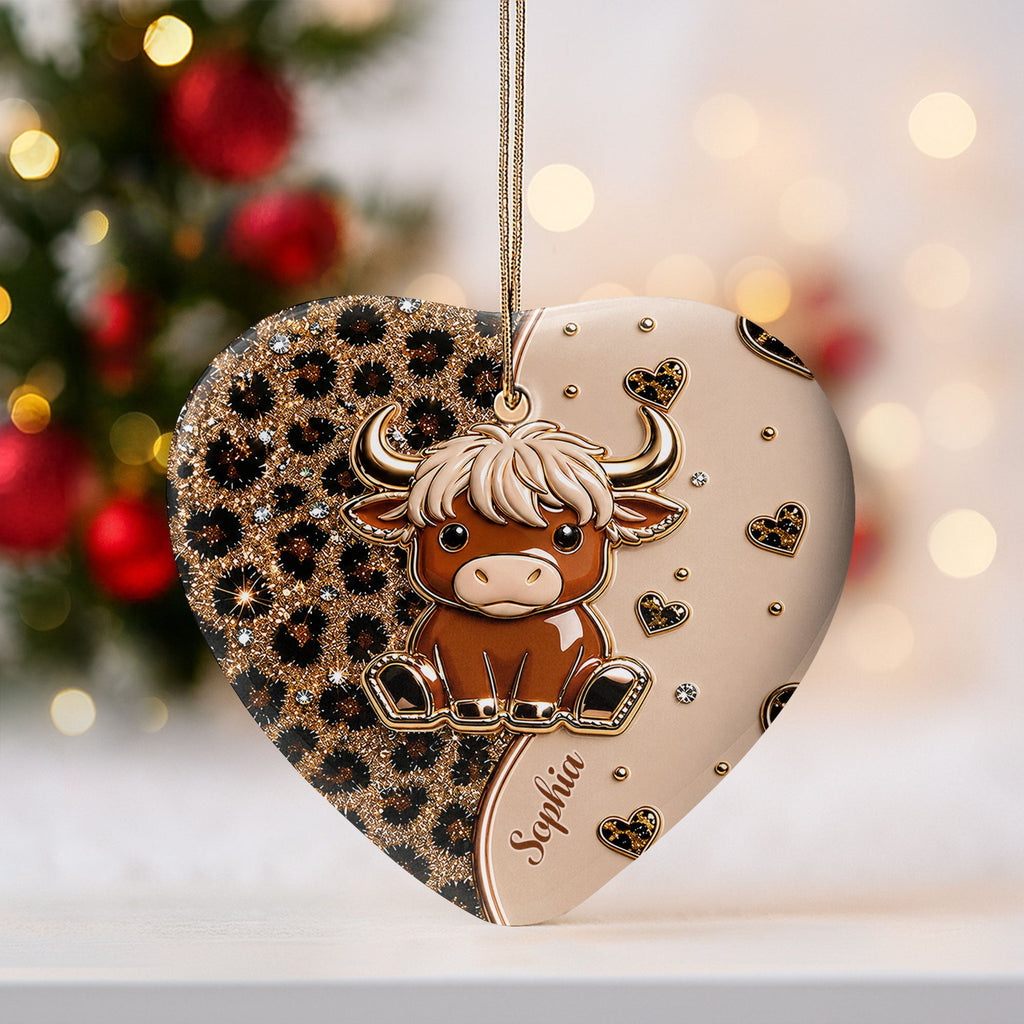 Personalized Highland Cow Heart Ceramic Ornament Custom Name Gift Ceramic Ornament GradoCreations