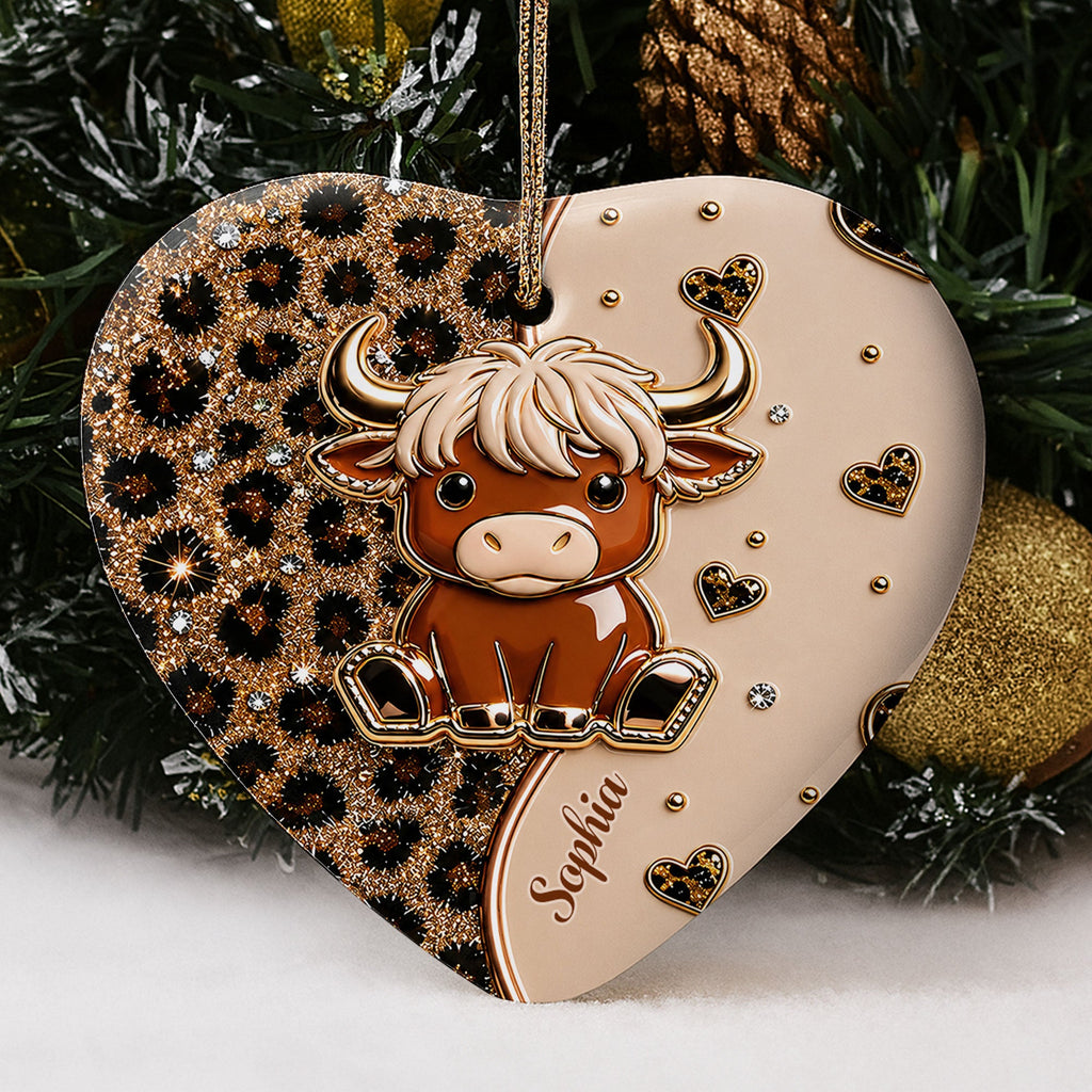 Personalized Highland Cow Heart Ceramic Ornament Custom Name Gift Ceramic Ornament GradoCreations