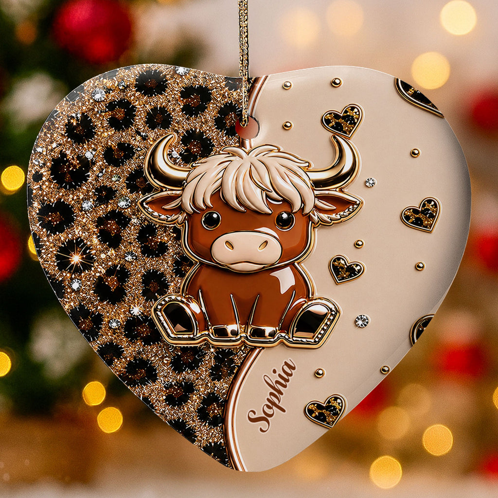 Personalized Highland Cow Heart Ceramic Ornament Custom Name Gift Ceramic Ornament GradoCreations