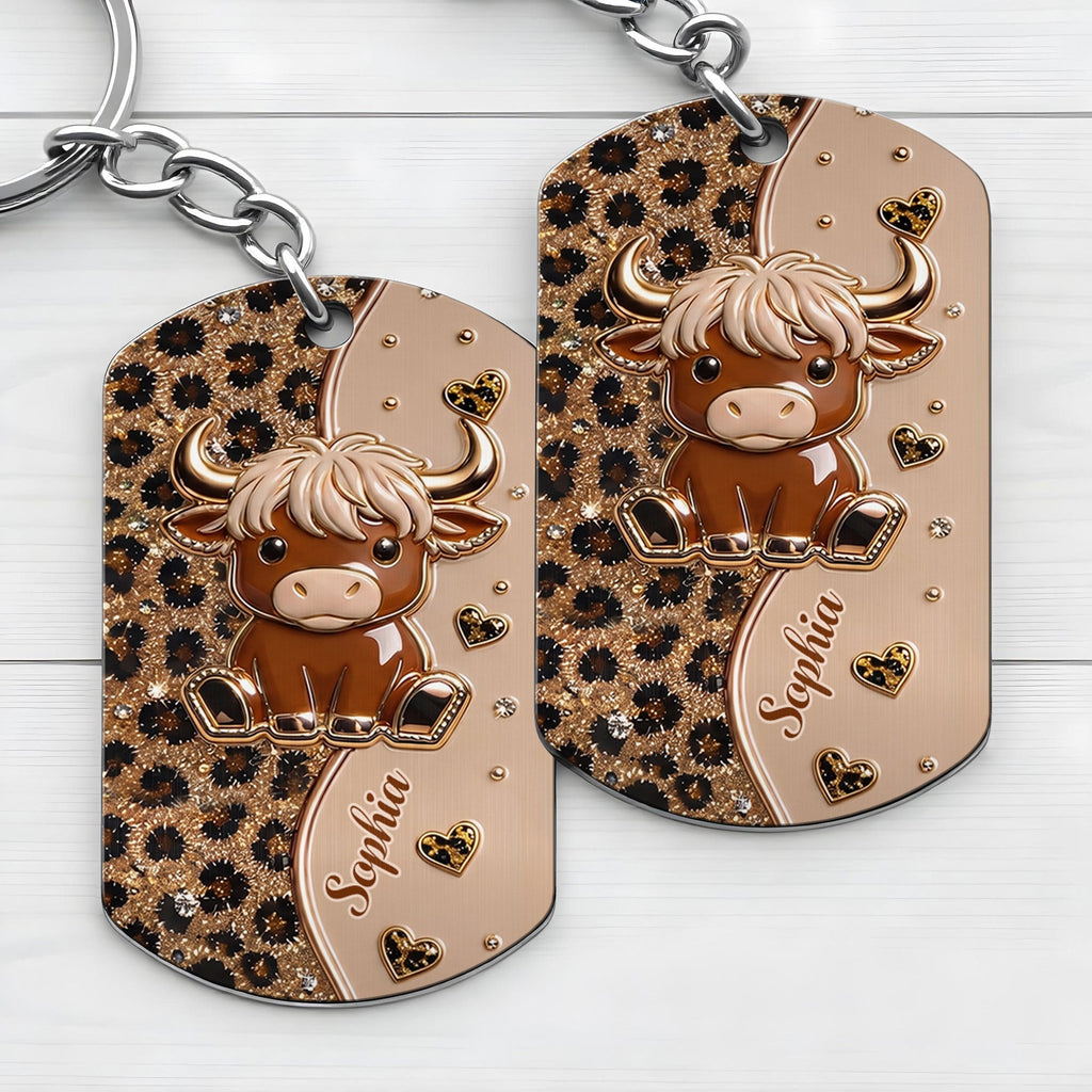Personalized Highland Cow Stainless Steel Keychain Gift for Her