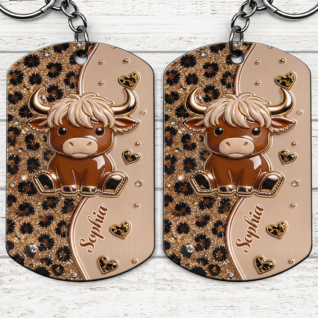 Personalized Highland Cow Stainless Steel Keychain Gift for Her