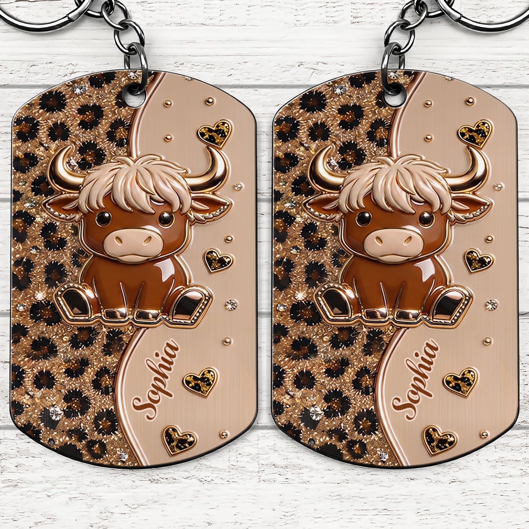 Personalized Highland Cow Stainless Steel Keychain Gift for Her