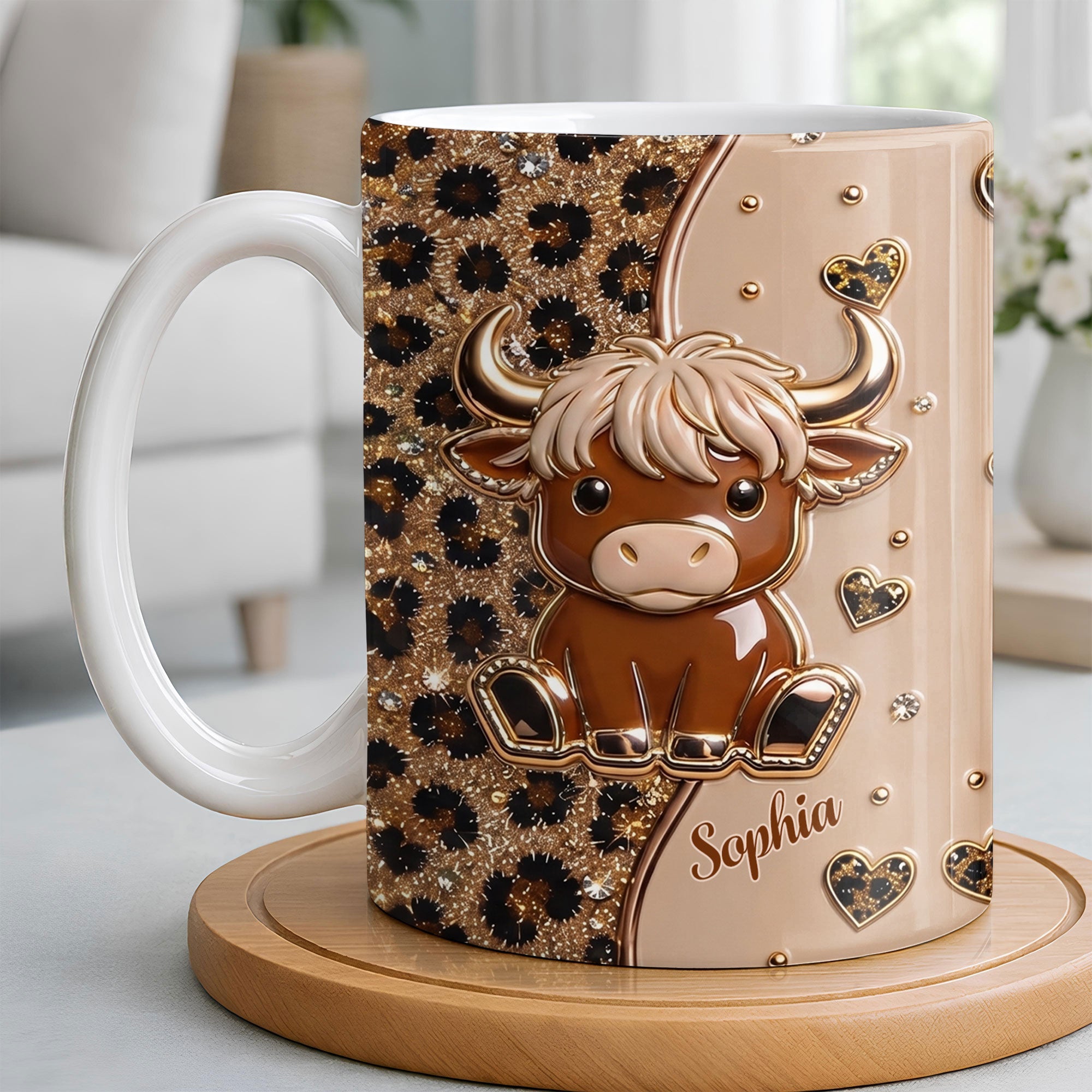 Personalized Cute Baby Highland Cow Mug Custom Name Gift for Cow Lovers Edge-to-edge Mug GradoCreations