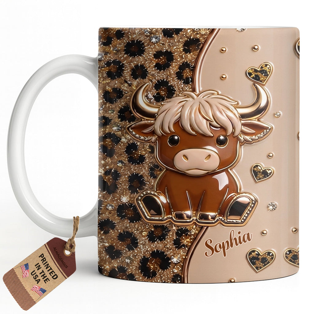 Personalized Cute Baby Highland Cow Mug Custom Name Gift for Cow Lovers Edge-to-edge Mug GradoCreations