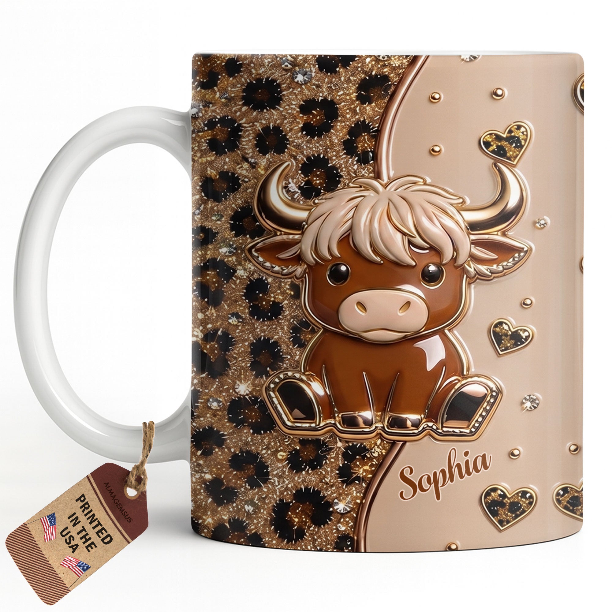 Personalized Cute Baby Highland Cow Mug Custom Name Gift for Cow Lovers Edge-to-edge Mug GradoCreations
