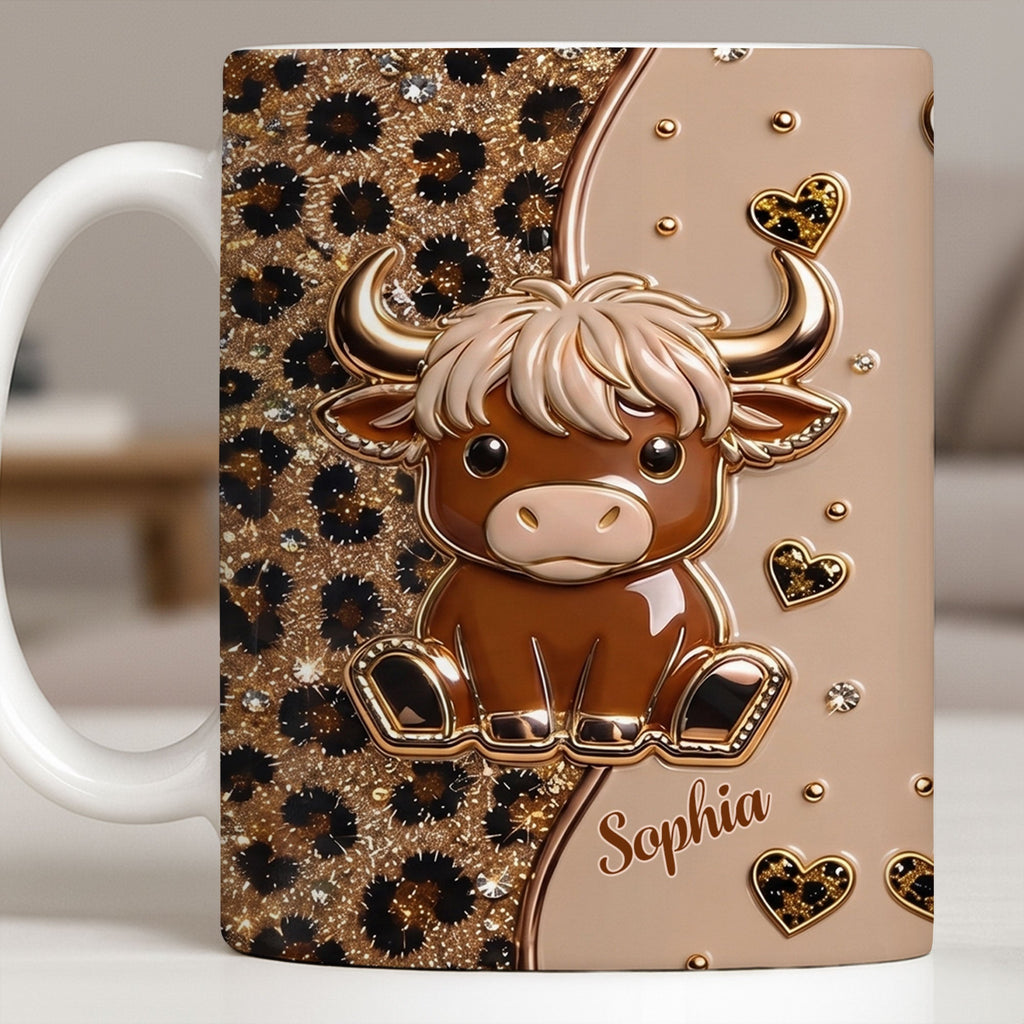 Personalized Cute Baby Highland Cow Mug Custom Name Gift for Cow Lovers Edge-to-edge Mug GradoCreations