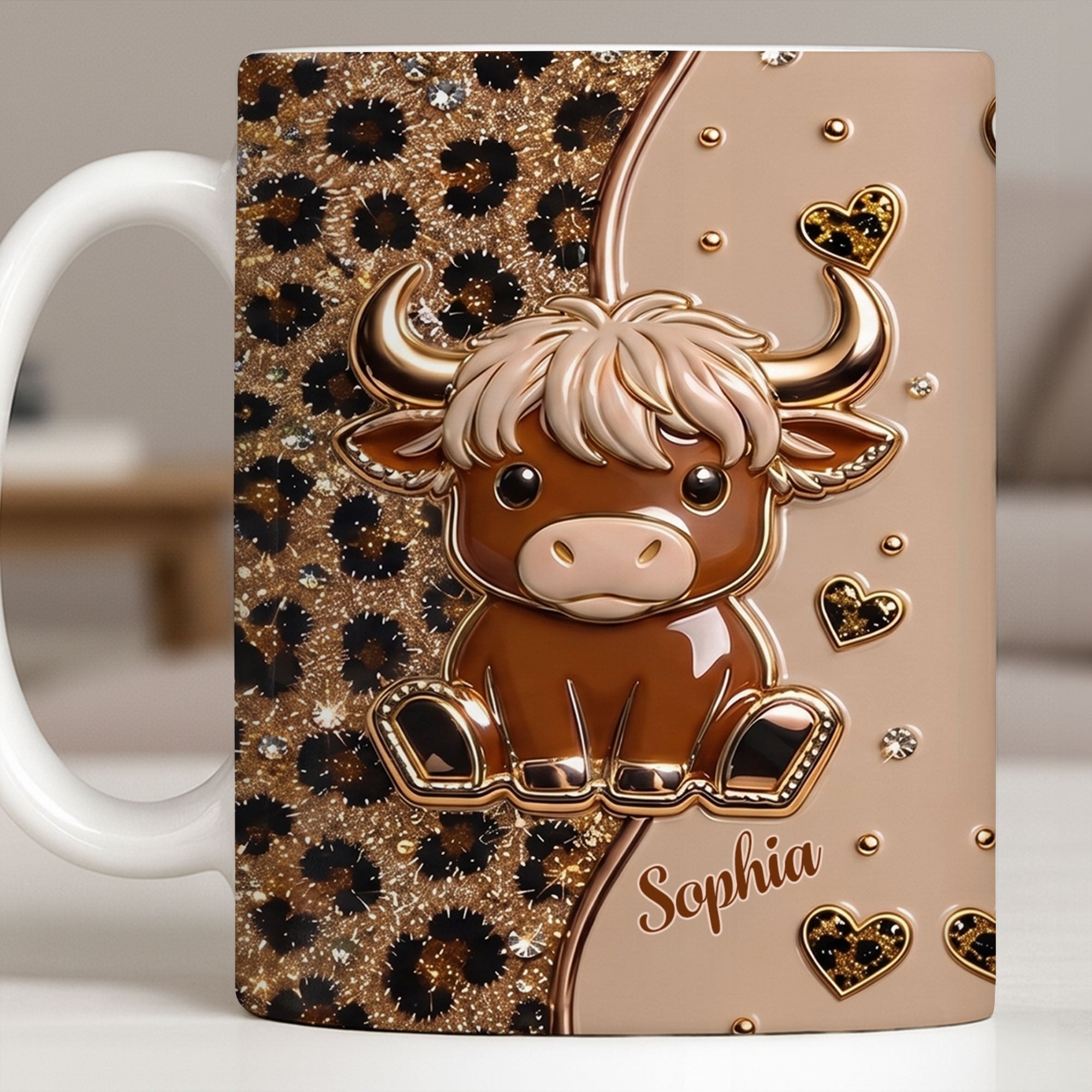 Personalized Cute Baby Highland Cow Mug Custom Name Gift for Cow Lovers Edge-to-edge Mug GradoCreations