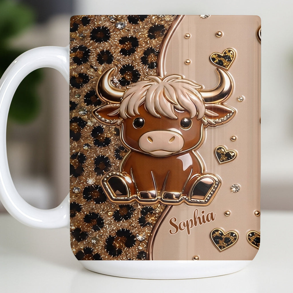 Personalized Cute Baby Highland Cow Mug Custom Name Gift for Cow Lovers Edge-to-edge Mug GradoCreations